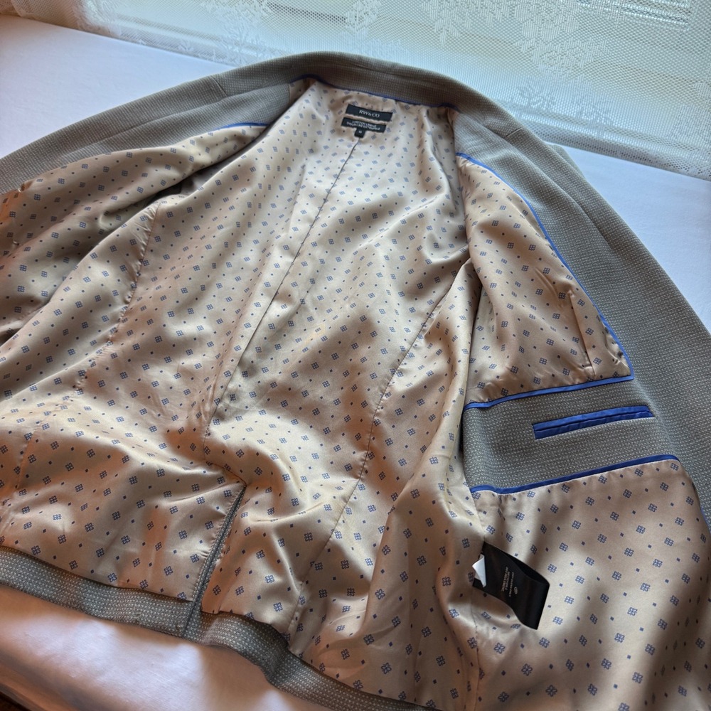 RW&CO Womens Tan Micro Pattern One Button Blazer Stretch Lining Size 10 - Picture 7 of 16